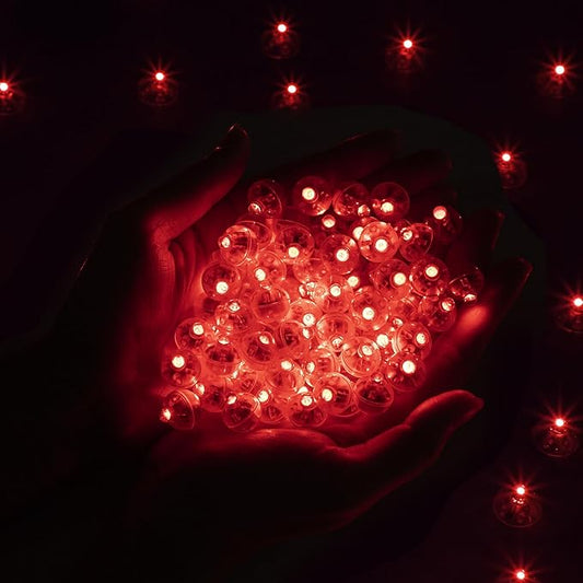 100pcs Balloon Lights,Round LED Ball Lamp for Latex Balloon Paper Lantern Party Wedding Festival Christmas Halloween Decorative，Long Standby Time Waterpro of Mini Light (Red)