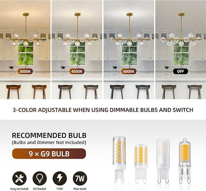 Mid Century Modern Sputnik Chandeliers: 9-Light Contemporary Linear Brass Gold Light Fixture for Dining Room Table - 40" Long Swirled Clear Glass Globe High Chandelier for Living Room Kitchen Island