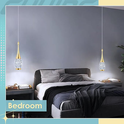 CHYING LED Pendant Light Kitchen Island Bubble Crystal Pendant Lighting Gold Mini Hanging Light Fixture for Dining Room Bathroom Bedroom Bar 6000K