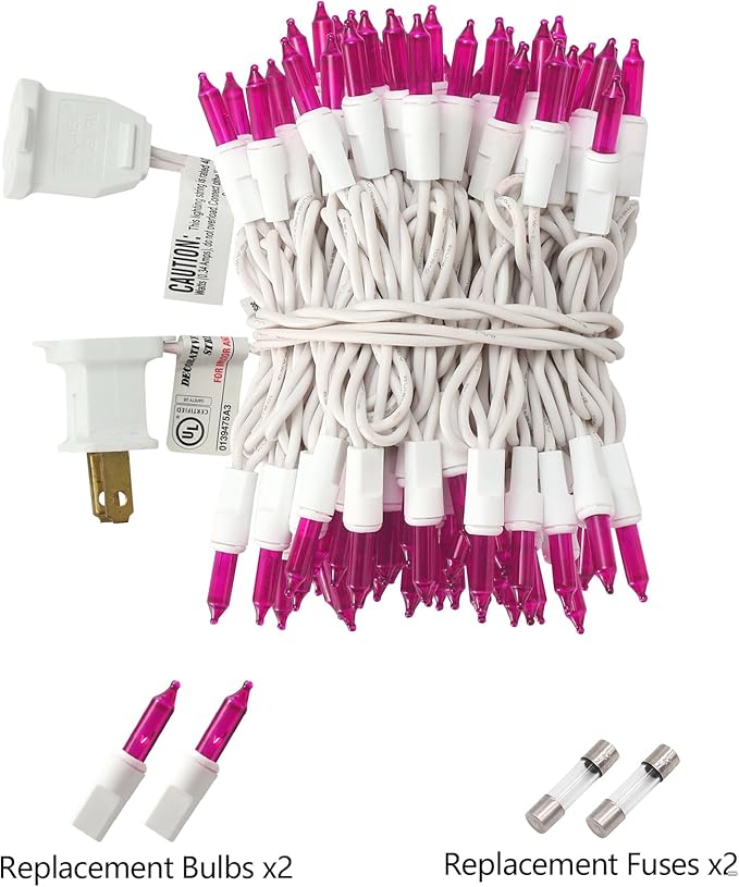 TIGOMOOV Pink Mini Christmas String Lights, 21ft 100 Count Incandescent Lights with White Cord, Plug in Pink Fairy Lights for Christmas Tree Valentine's Day Bedroom Wedding Indoor Outdoor Home Decor