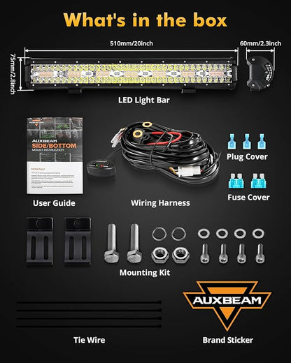 Auxbeam 6 Modes Amber White Series, 20 Inch LED Light Bar 420W, Strobe Light Flashing Warning Emergency, Spot Flood Combo Off Road Light for Trucks, Cars, ATVs, UTVs, Boats