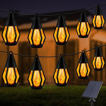 Solar String Lights Outdoor, 41FT Patio Lights with 15 Flickering Flame LED Bulbs, Waterproof Hanging Solar String Light for Outside Garden Backyard Gazebo Porch Patio Bistro Party Decorations