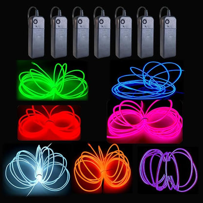 MaxLax EL Wire 7 Pack, 16.4ft Neon Light Wire Noise Reduction with Battery Pack(7 Color)… (16.4ft)…