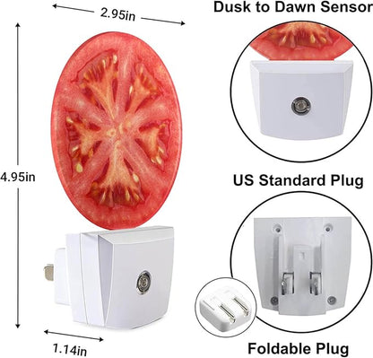 Tomato Night Light Novelty LED Lighting Red Tomato Slice Healthy Vegetable Decorative Night Lights Plug into Wall Auto Sensor Sleep Friendly for Boys Girls Men Women