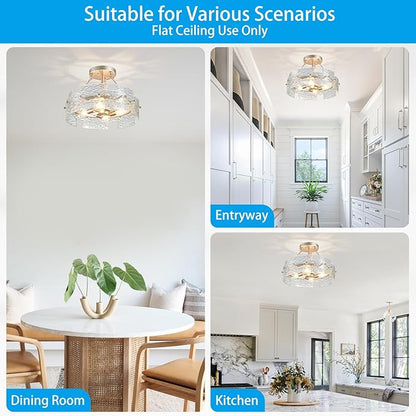 XINGQI Drum Ceiling Lights for Dining Room 4-Light Modern Farmhouse Water Ripple Glass Sliver Ceiling Lighting Fixture 15.7" Bedroom Living Room Hallway Entryway