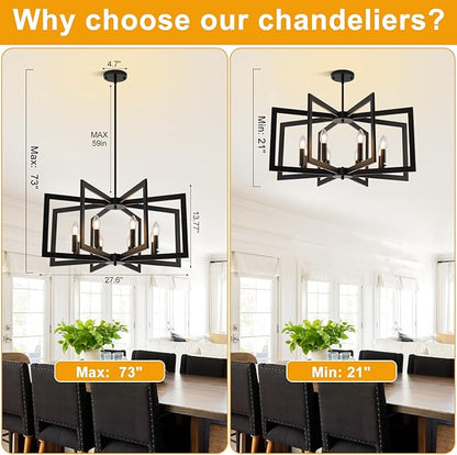 27.6"Modern Black Chandelier for Dining Room, 8-Light Easy To Install Farmhouse Dining Room Light Fixture Over Table, Industrial Hanging Pendant Lights for Kitchen Island, Living Room, Foyer, Entryway