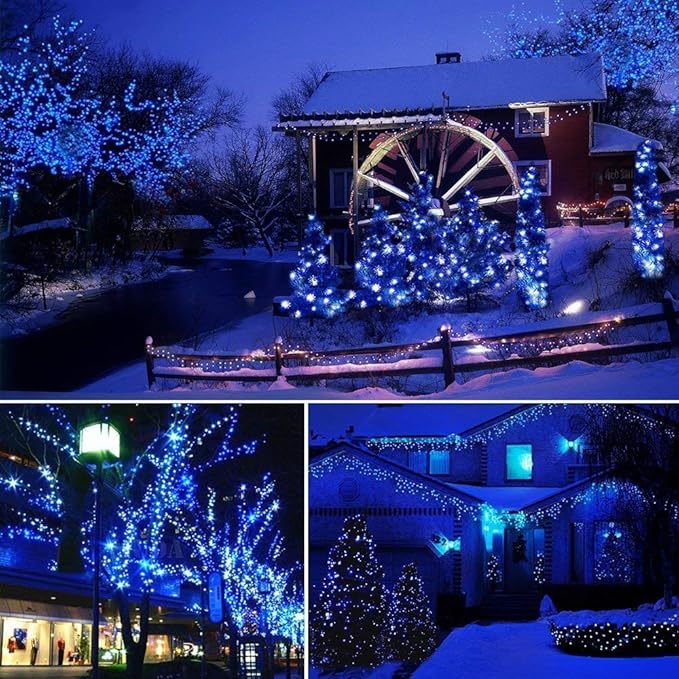 Christmas String Lights Blue - 320 LEDs 35m/115ft 8 Modes End-to-End Plug in Outdoor Waterproof Decorative Fairy Twinkle Indoor Christmas Tree Lights for Halloween/Home/Patio/New Year/Room/Wedding