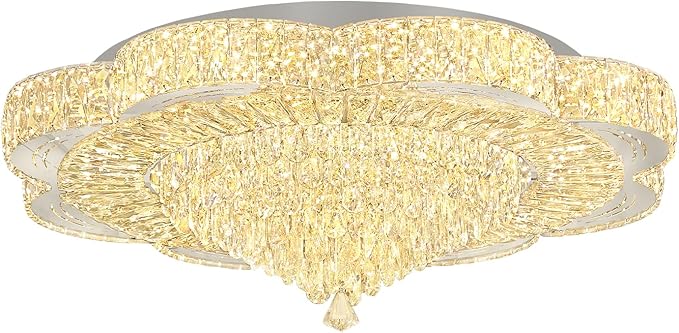 32in Modern Crystal handeliers for Living Room,Large Crystal Chandelier with Remote Control Flush Mount Chandeliers for Bedrooms Dining Room Dimmable 2700K-6000K