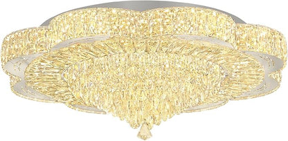 32in Modern Crystal handeliers for Living Room,Large Crystal Chandelier with Remote Control Flush Mount Chandeliers for Bedrooms Dining Room Dimmable 2700K-6000K