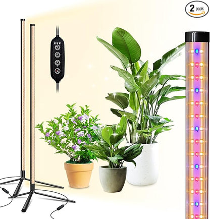 Standing Grow Light for Indoor Plants with Timer,42W Full Spectrum Vertical Grow Lights for Indoor Plants,4FT T8 243LED Plant Lights for Indoor Growing with On/Off Timer Function, 2 Pack
