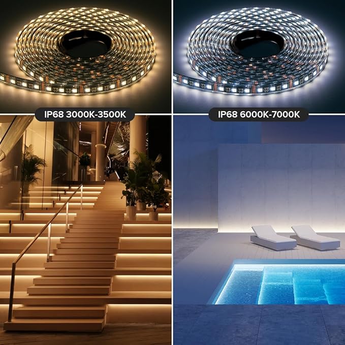 BTF-LIGHTING IP68 Waterproof Outdoor RGBW LED Strip 5050SMD RGB+Warm White(3000K-3500K) 4 Colors in 1 DC24V 16.4ft 5m 60LED/m Multi-Colored Tape Lights Can Work Outdoor(No Adapter or Controller)