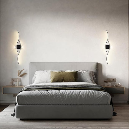 Modern Wall Sconce Set of Two, Dimmable Wall Sconces Lighting with Remote Control, Big Size LED Black Wall Light for Living Room Bedroom Hallway