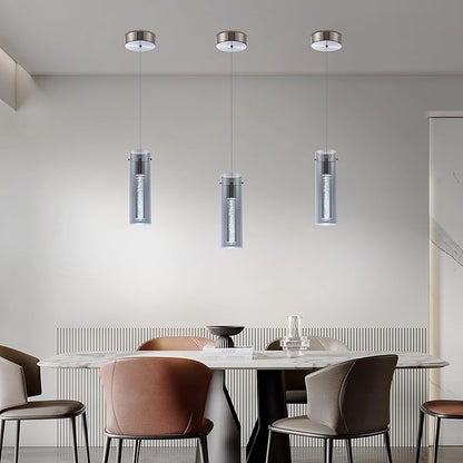Modern Pendant Lights Kitchen Island, Anti-Glare Grey Glass Pendant Light Fixtures, Kitchen Lights for Dining Room