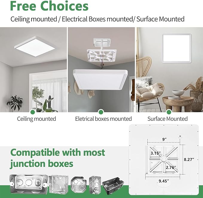 2 Pack 20 Inch Large LED Flush Mount Ceiling Light, 45W, 4500LM, Selectable 3000K/4000K/6000K CCT, White Square Flat Panel Light, Low Profile, Fits Hallway, Kitchen, Bedroom, Laundry Room