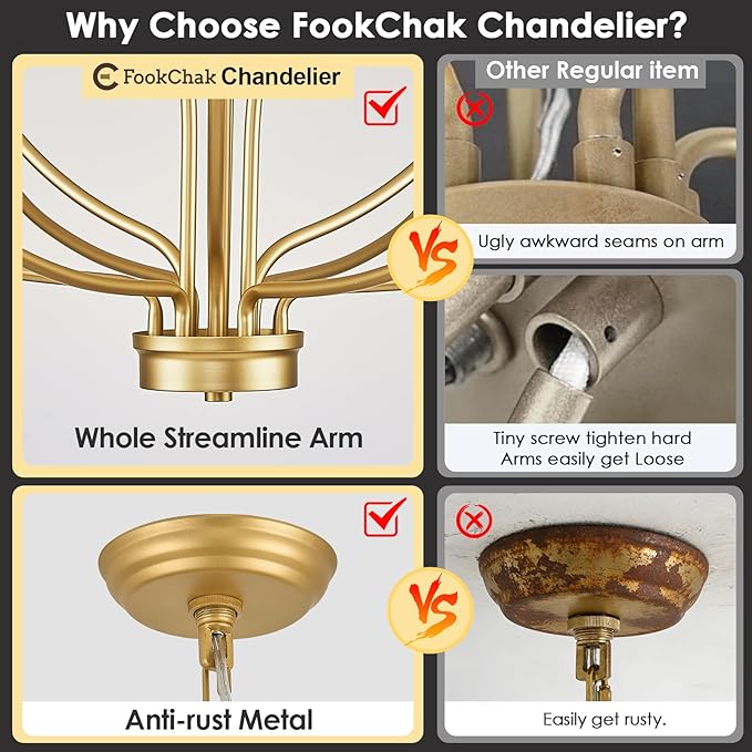Large Gold Chandelier, 12 Light Foyer Chandelier High Ceiling 36inch Modern Brass Living Room Light Fixture Metal Candle Chandelier for Kitchen Entryway Living Room Bedroom