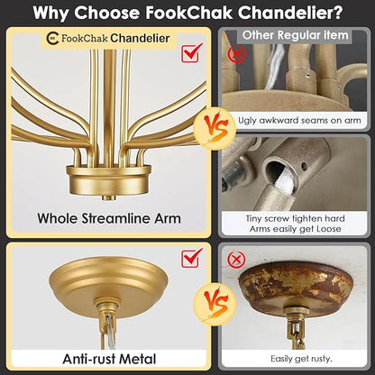 Large Gold Chandelier, 12 Light Foyer Chandelier High Ceiling 36inch Modern Brass Living Room Light Fixture Metal Candle Chandelier for Kitchen Entryway Living Room Bedroom