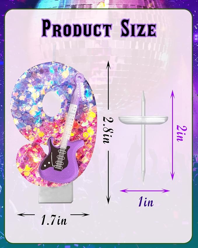 K-Pop Birthday Candle – Purple & Pink Glitter Music Theme Cake Candle with Guitar, Musical Party Decor for Girls, Teens, Kpop Fans (9)