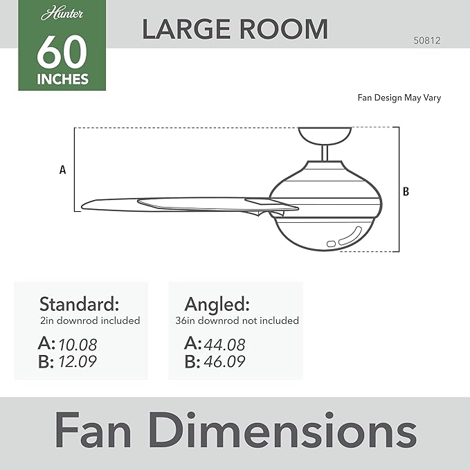 Hunter 52 inch Indoor Ceiling Fan No Light - Modern Ceiling Fan without Light, 3 Blades, Standard Mount, For Bedroom, Living Room, or Kitchen, Wall Control - Presto 50812, Matte Nickel