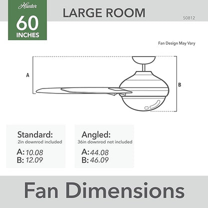 Hunter 52 inch Indoor Ceiling Fan No Light - Modern Ceiling Fan without Light, 3 Blades, Standard Mount, For Bedroom, Living Room, or Kitchen, Wall Control - Presto 50812, Matte Nickel