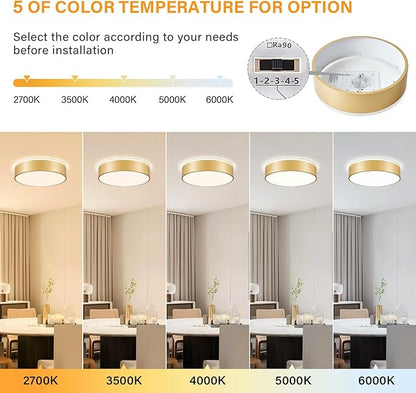 Gold Flush Mount Ceiling Lights, Modern Dimmable 5CCT Close to Lighting Fixture, 2700K-6000K LED Round Ceiling Lamp for Bedroom, Bathroom, Dining Room, Living Room-15.8in