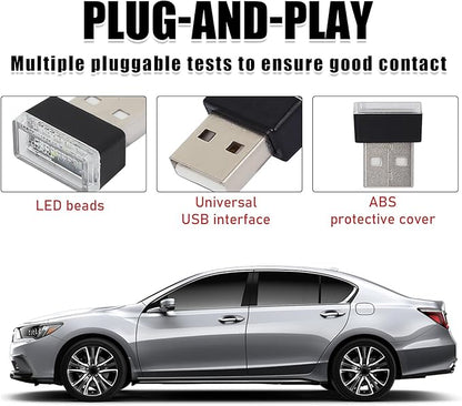 4 PCS USB LED Car Interior Atmosphere Lamp, Portable Mini LED Night Light, Plug-in USB Interface Trunk Ambient Lighting Kit, Universal Interior Car Accessories (Ice Blue)