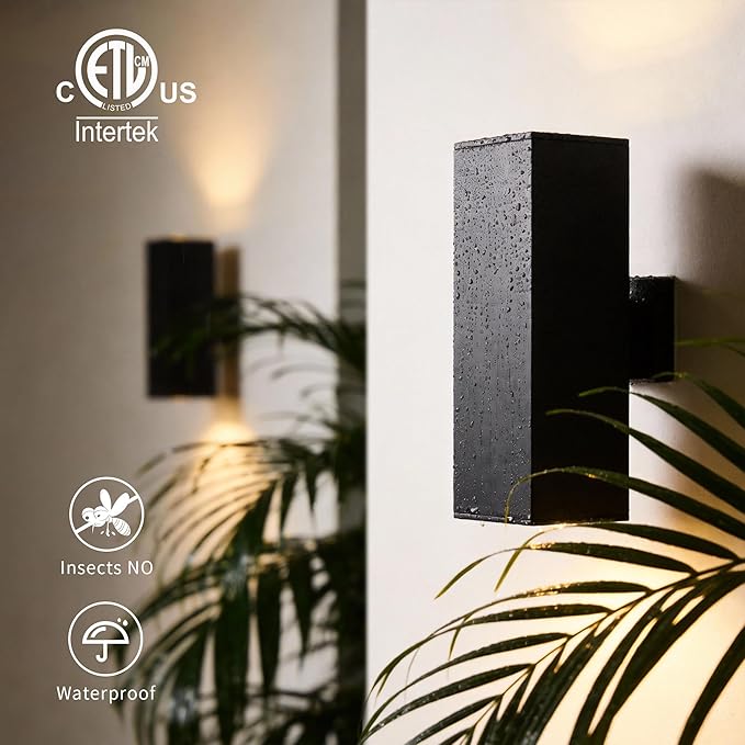 mirrea Modern Outdoor Porch Light Patio Light in 2 Lights with Aluminum Rectangular Tube and Tempered Glass Cover Waterproof Wall Sconce 4 Pack (Matte Black 18")