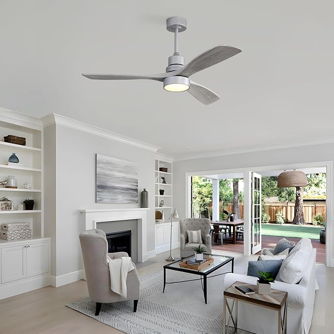 Sofucor Ceiling Fans with Lights, 52 Inch Low Profile Flush Mount Mordern Wood Ceiling Fan with Remote for Indoor Farmhouse Bedroom Living Room Outdoor Patio Porch, Reversible DC Motor, Noiseless