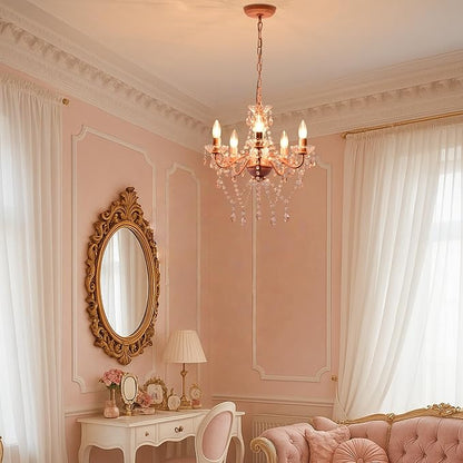 Small Pink Chandelier for Girls Room 5 Light Pink Acrylic Crystal Chandeliers Small Kids Chandelier for Bedroom