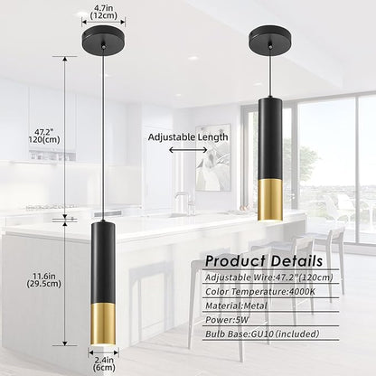 Modern Pendant Lights Fixtures 4000K, Black and Gold Pendant Light Kitchen Island 3 Pack with LED Bulb, Minimalist Hanging Lights for Kitchen Dining Room Bedroom Bar 5W