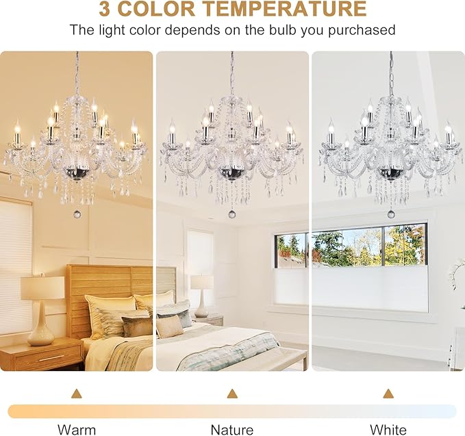 Baotree Modern Elegant 8 Lights K9 Crystal Glass Chandelier Pendant Ceiling Lighting European Style for Dining Living Room Bedroom Transparent, 8 E12 Bulbs Required
