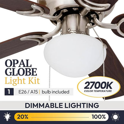 Prominence Home Alvina 42 Inch Traditional Flush Mount Ceiling Fan with Light, Pull Chain, Dual Finish Blades, Reversible Motor, Brushed Nickel