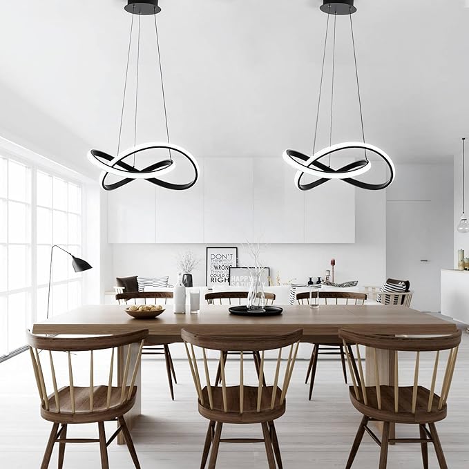 MAYNA Modern Chandelier with Remote Control, Dimmable LED Chandelier with 3 Color Temperature, Adjustable LED Pendant Light for Dining Room Kitchen Living Room Entryway, Black 19.7 inch