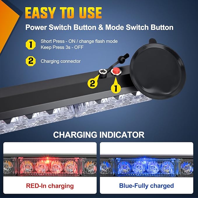 Nilight 12LED Wireless Emergency Strobe Light Amber White 14 Inch Magnetic Mount Mini Light Bar 12V Rooftop Powered Hazard Warning Flashing Lights for Car Truck Trailer Snow Plow Construction Vehicles