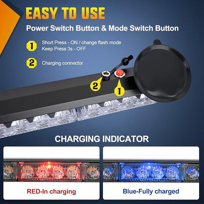 Nilight 12LED Wireless Emergency Strobe Light Amber White 14 Inch Magnetic Mount Mini Light Bar 12V Rooftop Powered Hazard Warning Flashing Lights for Car Truck Trailer Snow Plow Construction Vehicles
