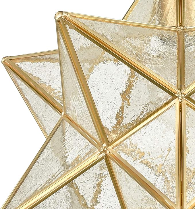DAYCENT Moravian Star Light Fixture Modern Brass Seeded Glass Pendant Lights, 15-inch