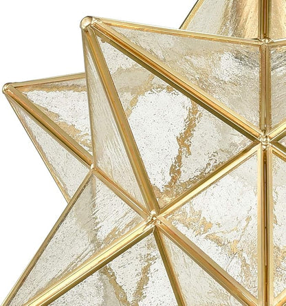 DAYCENT Moravian Star Light Fixture Modern Brass Seeded Glass Pendant Lights, 15-inch