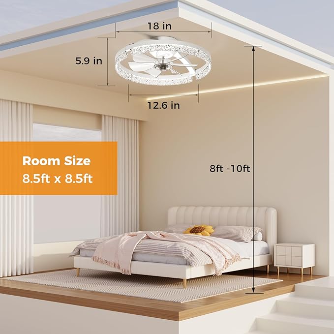 Ceiling Fans with Lights and Remote Low Profile Flush Mount LED Ceiling Fan with Lights 3000K-6500K Dimmable Foldable Fandelier Light 6 Wind Speeds Night Light for Bedroom Living Room White