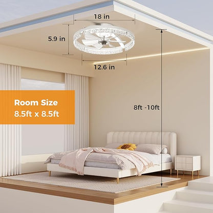 Ceiling Fans with Lights and Remote Low Profile Flush Mount LED Ceiling Fan with Lights 3000K-6500K Dimmable Foldable Fandelier Light 6 Wind Speeds Night Light for Bedroom Living Room White