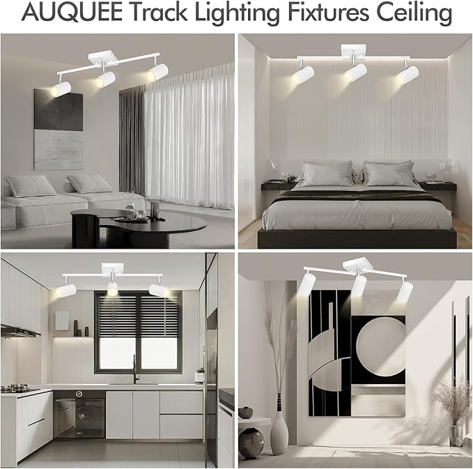 AUQUEE 3 Light Track Lighting Fixtures Ceiling, White Kitchen Lighting Fixtures Ceiling, Track Lights Ceiling, Rotatable Light Heads, Modern Track Lights for Living Room,GU10 Bulb Not Included