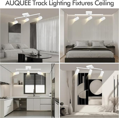 AUQUEE 3 Light Track Lighting Fixtures Ceiling, White Kitchen Lighting Fixtures Ceiling, Track Lights Ceiling, Rotatable Light Heads, Modern Track Lights for Living Room,GU10 Bulb Not Included