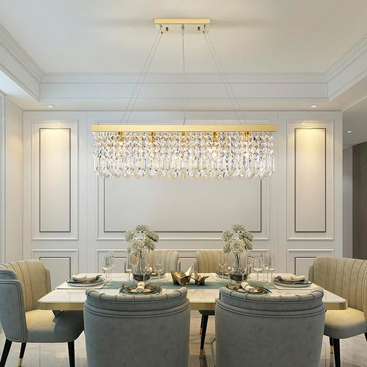 Saint Mossi 5-Lights K9 Crystal Chandelier for Dining Room, Rectangular Pendant Light Fixture for Kitchen Island, Raindrop Chandelier, H9 x W10 x L31, Chain Adjustable
