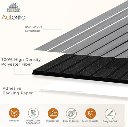 12 Pack PVC Wood Wall Panels, 11.8 x 15.7 x 0.35 Inch Sound Panels, 100% Polyester Fiber Acoustic Panels Sound Absorbing for Home, Office, Studio,Theater, Gray Oak