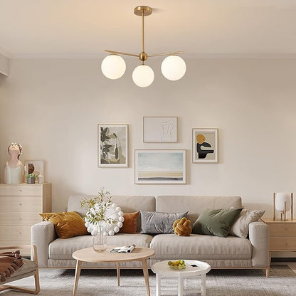 Mid Century Modern Globe Pendant Light 3 Light Gold Globe Sputnik Chandeliers Ceiling Mount Milk White Glass Ball Chandelier Light Fixture Brushed Brass Chandelier Light Fixture