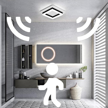 Motion Sensor LED Ceiling Light Indoor, 24W Black Mount Motion Activated 7.87inch Flush Mount Lighting Fixture for Closet Laundry Bathroom Hallway Stair Porch Basement, Cool White