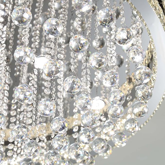 Dia 40" Modern Crystal Chandeliers for Living Room,Silver Large Chandelier Flush Mount Chandeliers for Bedrooms Dining Room Dimmable 2700k 4500k 6000k