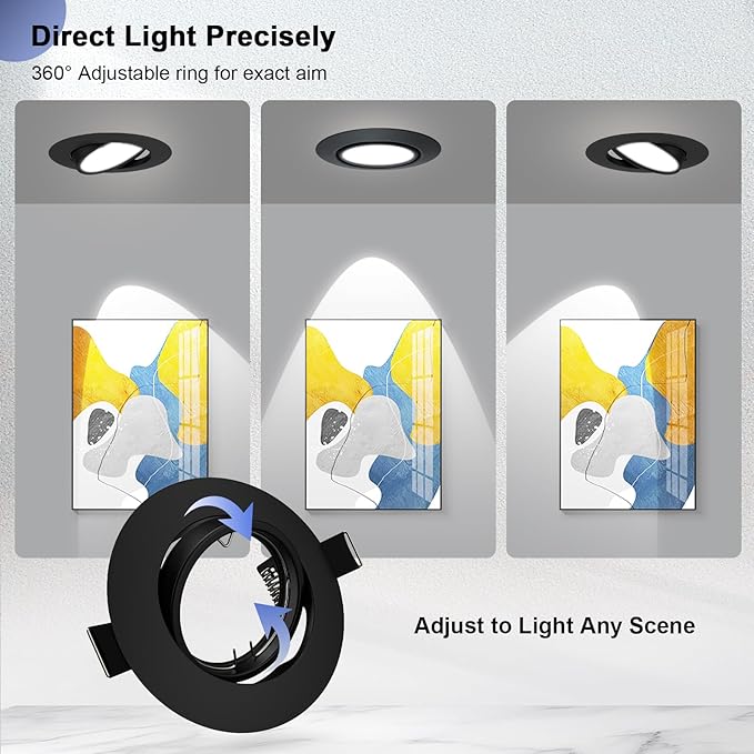 6 Pack GU10 Ceiling Light Holder, Compatible with MR16 GU10, GU5.3 Bulbs, Adjustable Socket for Cabinet Artwork, Matte Black