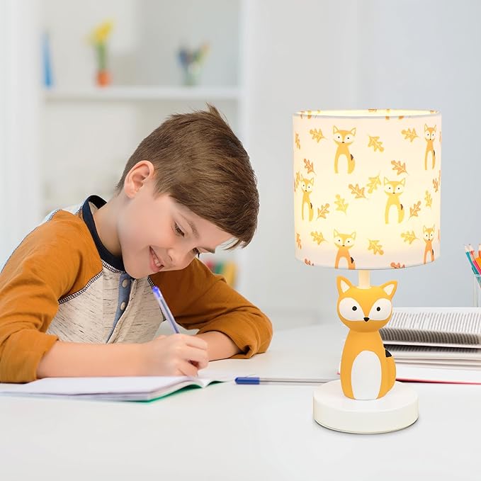 Fox LED Table Lamps with USB Port DC5V,Set of 2,Orange Kids Table Lamp,Night Light for Kids Room,Nursery,Bedroom,Kitchen Counter,Gameroom,Φ5.91×H12.88IN,Hand-Made