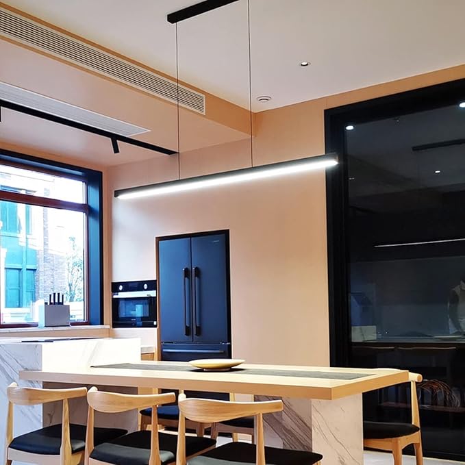 Dining Room Light Linear chandelierAdjustable 3000k-6000k-One line Chandelier, Modern LED Chandelier with Remote Control, Adjustable Cable, Suitable for Office Restaurants(Dimming, 39.4inch)