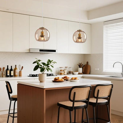 Light Coffee Glass Pendant Lights Kitchen Island Gold Hanging Light Fixture Glass Globe Pendant Light Modern Pendant Lighting for Kitchen Island Bedroom Dining Room (7.87", 3 Pack)