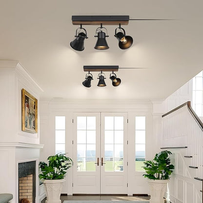KEESFU 3-Light Plug in Track Lighting Kit,Black Semi Flush Mount Ceiling Light with 3 Rotatable Light Heads,Modern Farmhouse Lighting for Livingroom,Bedroom,Hallway,Art Wall,Bathroom,Kitchen.